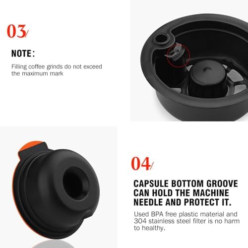 Reusable coffee capsule filter cup | Double-layer 304 stainless steel filter, silicone sealing cover, easy to clean | Environmentally friendly essential for home, cafe, office (orange,Set6) - Image 3