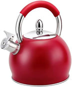 Whistling Tea Kettle for Stove Top Stainless Steel Tea Pot with Ergonomic Silicone Handle Teapot for Stovetop 3.2 Quart / 3 Liter Red by HRHongRui