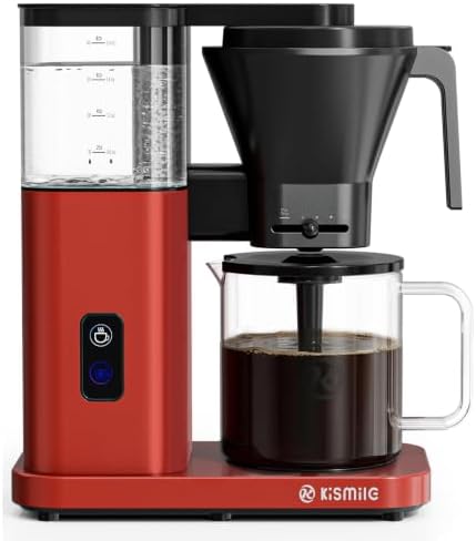Kismile SCA Certified 8-Cup Coffee Maker, 6-Min Quick Brew, Hot & Cold Brew Coffee Machine, Adjustable Flow Control, Magnetic Anti-Drip, Keep Warm, DIY Manual Mode, Dishwasher Safe, Red by Kismile