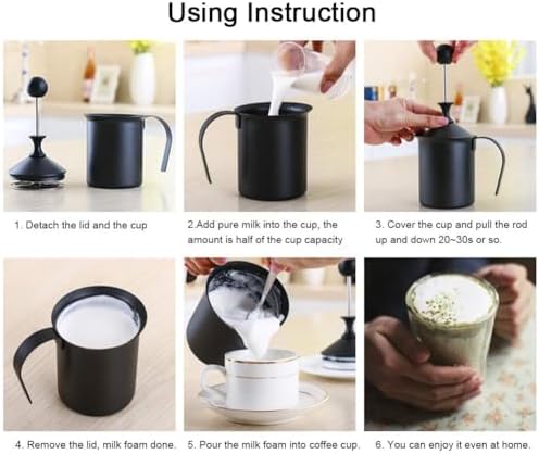 Manual Milk Frother, Stainless Steel Double Layer Mesh Manual Milk Frother, Ergonomically Frother Handheld, for Cappuccino, Coffee Latte, Hot Chocolate[800ML] - Image 4