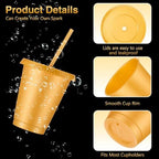 Rtteri 30 Pcs Reusable Plastic Cups with Lids Straws 16 oz, Gold - Image 3