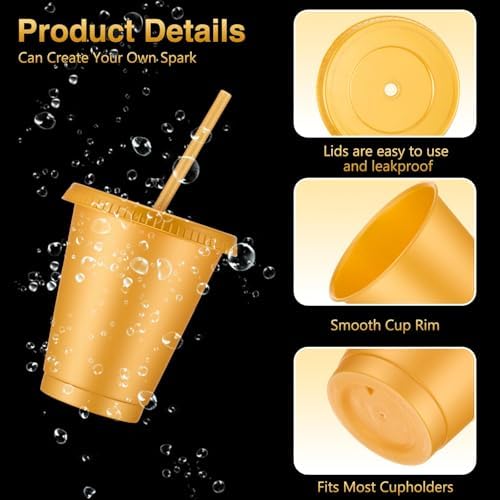 Rtteri 30 Pcs Reusable Plastic Cups with Lids Straws 16 oz, Gold - Image 3