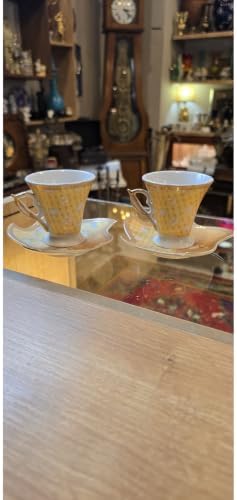 SODEF Vintage Porcelain Tea Cup Set - 2 Person Set with Gold Accents and Floral Designs, 2.7 fl oz Cups - Cream - Image 4