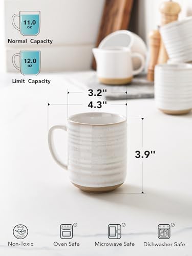 LE TAUCI Ceramic Coffee Mugs Set of 4, 12 oz, Rustic Style, Arctic White - Image 3