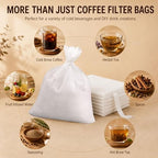 100 Pack Cold Brew Coffee Filter Bags, 20 x 20 Inch Disposable Drawstring Coffee Filters for Large Batch Brewing, Fine Mesh Cold Brew Bags for 5 Gallon Buckets, Coffee Shops, Cafés & Home Brewing - Image 4