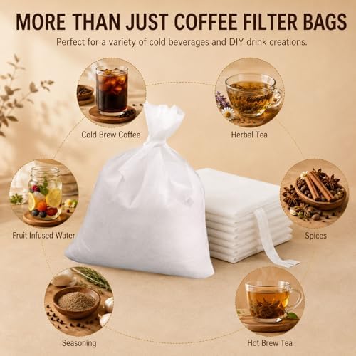 100 Pack Cold Brew Coffee Filter Bags, 20 x 20 Inch Disposable Drawstring Coffee Filters for Large Batch Brewing, Fine Mesh Cold Brew Bags for 5 Gallon Buckets, Coffee Shops, Cafés & Home Brewing - Image 4
