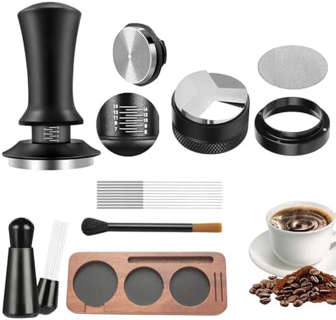 8 PCS Espresso Accessories with Wooden Storage Box, Espresso Tool Kit with Espresso Tamping Station, Distributor, Stirrer, Dosing Funnel, Needle Distributor, Puck Screen (54mm) by Unknown