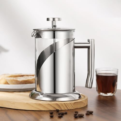 French Press Coffee Maker Coffee Press, With 3 Filters System, Heat Resistant Thickness Borosilicate Glass, Stainless Steel, Cold Brew Coffee Tea Pot, Easy To Clean(/Silver,800ml) by GIZNXBA