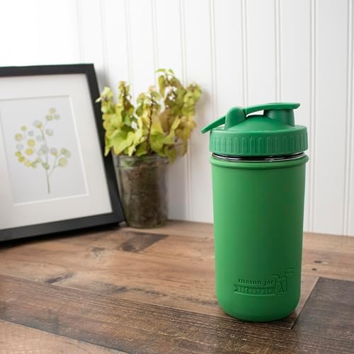 Mason Jar Lifestyle Wide Mouth 24oz Pint & Half Mason Jar Water Bottle Travel Tumbler with Silicone Sleeve & Pour & Store Shaking Lid (Leaf Green) - Image 3