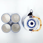 Urban Tokyo Hokusai Inspired Great Wave Porcelain Tea Set with Bamboo Handle, 30 oz Teapot with 4 Cups, Blue and White, Gift Box - Image 6