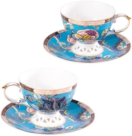 KAMMAK Tea Cups and Saucers Set of 2, Fine Bone China Coffee Cups, GHO03 by KAMMAK