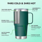 20 oz Stainless Steel Tumbler with Handle Bulk Metal Insulated Tumblers Travel Coffee Mug with Handle Double Wall Tumbler Cup with Lid and Straw, New Dark Green 12 Pack - Image 3