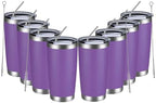 MEWAY 20oz Tumbler 8 Pack Double Wall Vacuum Insulated Travel Mug Bulk, Stainless Steel Tumblers with Lid and Straw, Durable Powder Coated Coffee Cups for Cold & Hot Drinks (Purple, 8) by MEWAY
