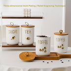 YYW Kitchen Canisters for Countertop, White Airtight Ceramic Canister with Seal Wooden Lid Storage Container for Coffee Bean Ground Coffee Sugar and Tea (Three piece) - Image 3