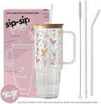 Sip-Sip Hooray! Funky Chickens in Boots 40oz Glass Tumbler with Lid - Image 2