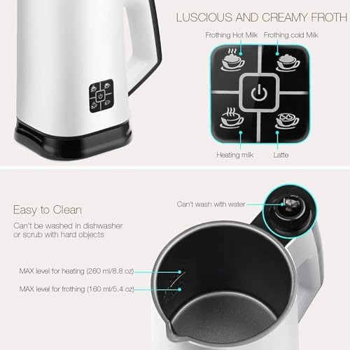 Coffee Foam Maker Machine, Electric Hot Cold Milk Steamer with Touch Screen Buttons & Transparent Visible Cup Lid, Detachable Design, Even and Fine Milk Foam - Image 4