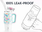 Meoky 32 oz Tumbler with Handle, Insulated Tumbler with Lid and Straw, Stainless Steel Travel Mug, Keeps Cold for 24 Hours, 100% Leak Proof, Fits in Car Cup Holder (Leopard) - Image 3