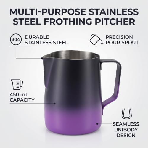 banapoy Stainless Steel Coffee Milk Frothing Pitcher, 450ml (Gradient - Image 2