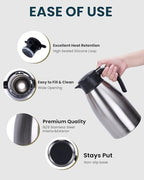 GiNT 74Oz Thermal Coffee Carafe, Insulated Stainless Steel Coffee Carafes for Keeping Hot/Double Walled Vacuum Thermal Carafe (Silver, 2.2L) - Image 3