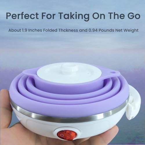 Collapsible Travel Kettle, Portable Electric Kettle, Travel Tea Kettle, Portable Water Boiler, Food Grade Silicone, Auto Shut off and Keep Warm, 110V 555ml (Purple) - Image 5
