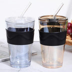 KICHOUSE 2pcs Glass Water Bottles with Lid and Straw, 450ml Reusable Cold Brew and Coffee Drinking Cups with Silicone Sleeve, Beverage Tumblers for Home and Travel - Image 6
