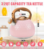 3.2Qt Stainless Steel Whistling Tea Kettle Stovetop, Pink - Image 4