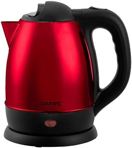 Courant 1.5 Liter Kettle Red Stainless Steel Cordless Electric Kettle with 360 Degree Rotational Body, Automatic Safety Shut-Off, Perfect for Tea/Coffee/Hot Chocolate/Soup/Hot Water by COURANT