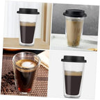 Gatuida Black Glass Coffee Mug with Silicone Lid Double Wall 350ml - Image 2