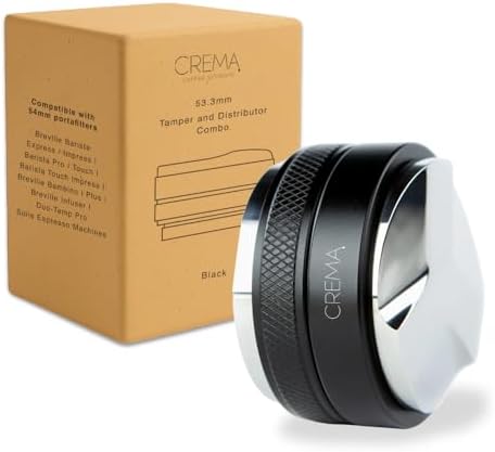 CREMA Coffee Products 53.3mm Hand Tamper & Coffee Distributor | Compatible with Breville Portafilters | Double-Sided, Adjustable Depth Tool | Made with Durable 304 Stainless Steel | Black by CremaCoffeeProducts