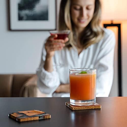 Wooden Coasters Set, Epoxy Modern Coasters with Holder, Cedar Wood (4 Pack with Holder) - Image 4