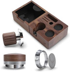 58mm Espresso Accessories Kit– Calibrated Click Tamper, Coffee Distributor, Dosing Funnel & Puck Screen, Walnut Tamp Station, Wooden Knock Box by KNODOS