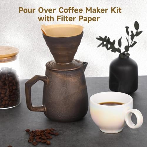 Pour Over Coffee Maker, Ceramic Dripper Set, Vintage Classic Design, 620 Ml Capacity, With 100 Filter Papers, Ideal For Home Or Office - Image 4