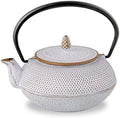 【Roji Associates】 Cast Iron Teapot, Nanbu Tekki Teapot, (ARARE - Round Type), Made in Japan, with Tea Strainer, Inner Enamel Finish, Teapot, Color pot, Open fire Ban (20.29 fl oz/White) by NOREN