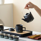 Chinese Gongfu Tea Set tea kit, Tea Gift sets,15-Piece Ceramic Tea Service with Teapot, 6 Cups, Storage Jar, Tea Tray, Black and Teal Mountain Design with Gray Travel Case - Image 6