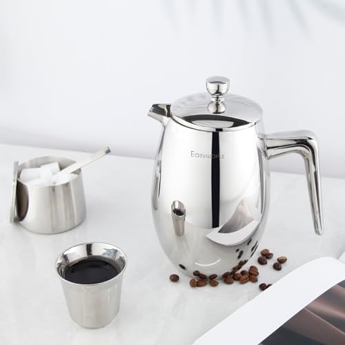 Easyworkz Nando French Press 23 oz, Bundled Stainless Steel Espresso Cup 2pcs Set Double Wall Insulated Metal Demitasse Cups 5 oz - Image 5