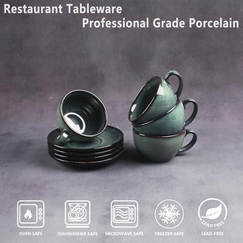 Cappuccino Coffee Mug 4-Piece Set [6.7 oz], Ceramic cup and Tea Cup Set, Latte Cup, Latte Art Cup, with Saucer, Suitable for Cafes, Family Gatherings, Parties, Haze Green - Image 3