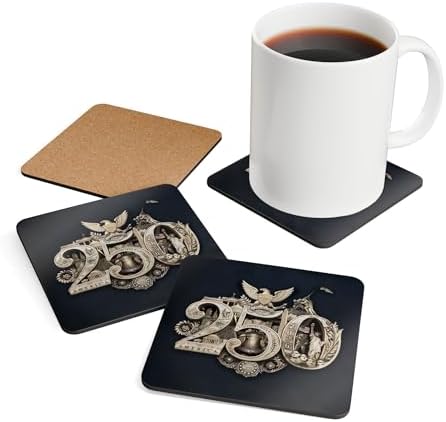 250 Anniversary USA Coasters, Patriotic 4th of July Drink Coasters, USA 250th, American Semiquincentennial Set of 4 (250 Gold Seal Navy Black, 3.75" x 3.75") - Image 5