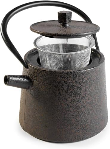IBILI 40 Oz Nara Oriental Cast Iron Teapot | Made in Spain | Stainless Steel Infuser, Enameled Interior, Stovetop & Induction Compatible, Japanese Kettle for Loose Leaf Tea, Tetsubin Design, Black by IBILI