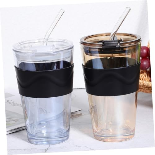 TOYANDONA 2pcs Glass Water Bottles with Straw and Lid, 450ml Cold Brew and Iced Tea Cups with Silicone Sleeve for Beverage and Coffee Drinking, Travel-friendly Reusable Tumblers - Image 4