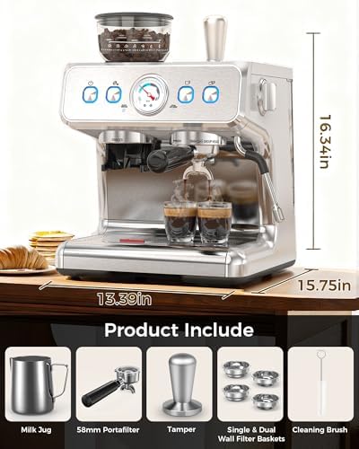 Electactic 20 Bar Espresso Machine with Grinder & Milk Frother, 58mm Expresso Coffee machines, Stainless Steel Coffee Maker for Cappuccino and Latte, Perfect for Home and Café Use-Single Boiler - Image 6