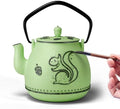 Toptier Teapot with Removable Infuser, Cast Iron Tea Kettle Stovetop Safe, Squirrel Design Tea Pot Coated with Enameled Interior for 32 Ounce (950 ml), Bright Green by toptier