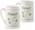 Belleek Classic Himself & Herself 12 oz Irish Coffee Mug Set, Handcrafted Parian China Cups, Shamrock Design, Set of 2, White by Belleek