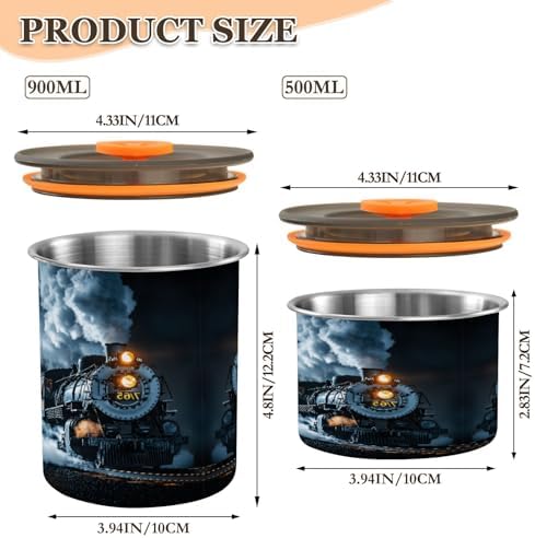 Stainless Steel Coffee Storage Containers with Airtight Lid, Vintage Steam Train 30oz Food Storage Container Kitchen Canister for Tea, Coffee Beans, Ground, Sugar Storage - Image 3
