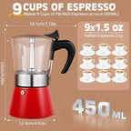9 Cup 450ml Glass Moka Pot, Stovetop Espresso Maker, Red - Image 5