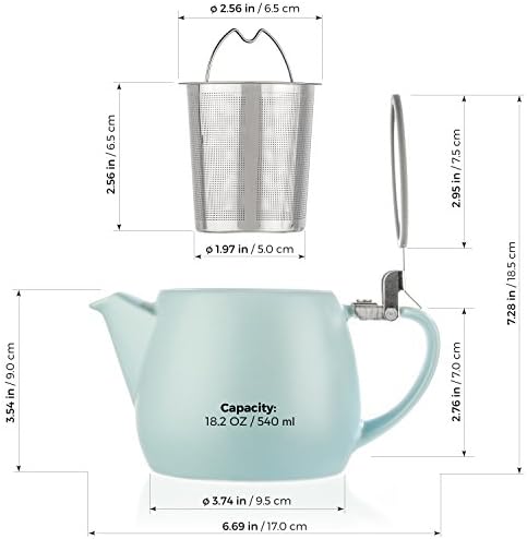 Tealyra - Pluto Porcelain Small Teapot Turquoise - 18.2-ounce (1-2 cups) - Matte Finish - Stainless Steel Lid and Extra-Fine Infuser To Brew Loose Leaf Tea - 540ml - Image 6