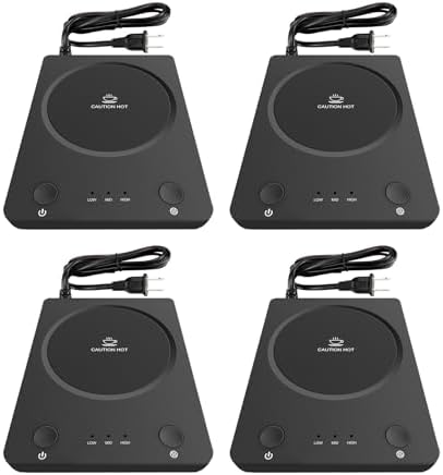 SEALON M03B Black 4 Pack Electric Cup Heater with 3 Temp Control & Universal Cup Fit for Coffee, Tea, Hot Cocoa, Oat Milk, Ginger Tea & Candle Wax, Ideal for Office Desks, Home & Gift Occasions by HelloFromSealon