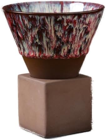 Ceramic Pedestal Coffee Cup, 7 Oz Flared Mug with Square Holder, 25 Colors (Red Slate Crackle) by Unknown