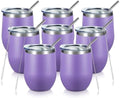 COMOOO Stainless Steel Wine Tumbler Bulk with Lid and Straw 12oz Double Wall Vacuum Insulated Travel Tumbler Cup Stemless for Hot and Cold Drinks, Coffee, Wine, Cocktails (Light Purple, 8 Pack) by COMOOO