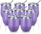 COMOOO Stainless Steel Wine Tumbler Bulk with Lid and Straw 12oz Double Wall Vacuum Insulated Travel Tumbler Cup Stemless for Hot and Cold Drinks, Coffee, Wine, Cocktails (Light Purple, 8 Pack) by COMOOO