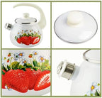 Enamel Kettle with Whistle 2.7 Qt (2.5 L) Stovetop Kettle with Ergonomic Handle, Teapot for Stovetop, Hot Water Kettle, Kettle for Stove Top, Induction and Dishwasher Safe (Strawberry) - Image 3